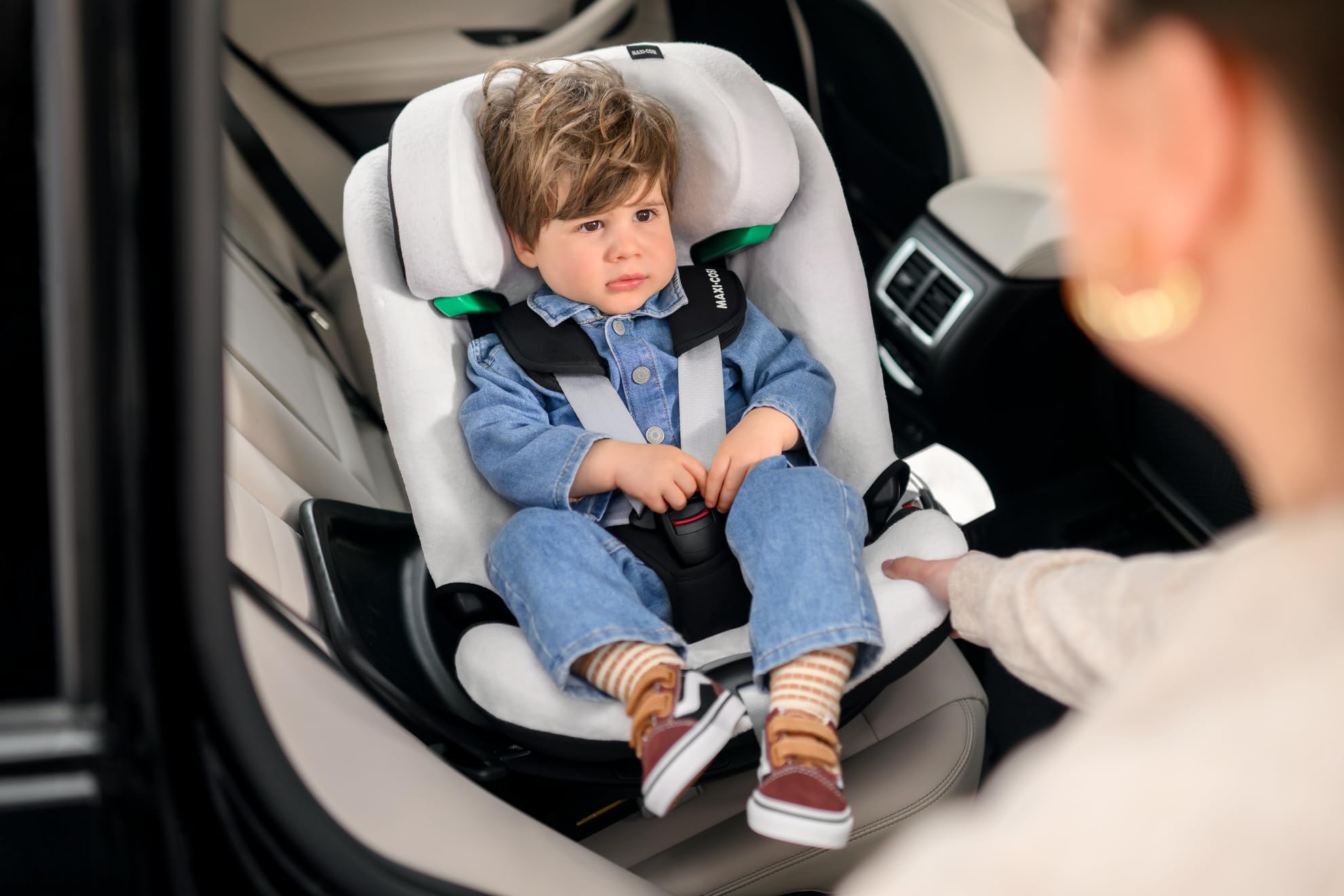 Maxi-Cosi Rivestimento Seggiolino Auto in cotone organico per Emerald 360 S, Copri seggiolino per bambini, Morbido, Materiale traspirante che assorbe l'umidità, Lavabile in lavatrice, Natural White
