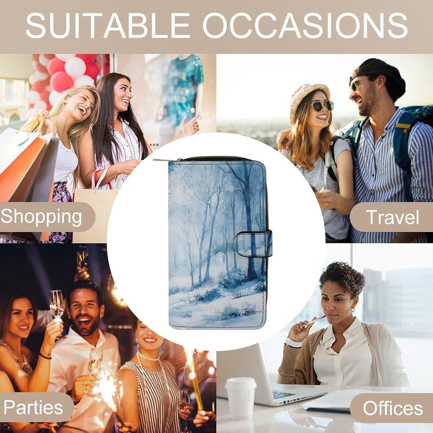 Watercolor Snowy Forests Scene Womens Wallet for Men Slim Purse Clutch Handbag with Card Holder
