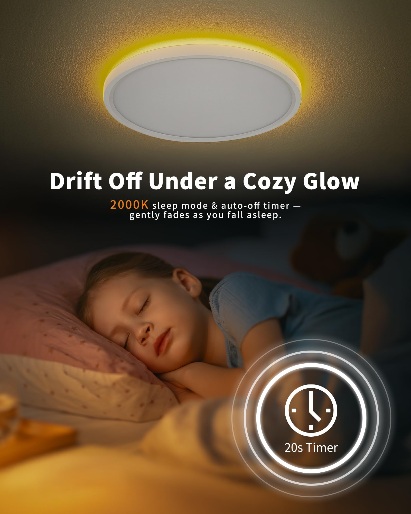 Plafonnier LED Dimmable 24W avec Télécommande – Lampe de Plafond Chambre avec Rétroéclairage Veilleuse 2000K, Minuterie, Rond Ultra Plat pour Salon, Cuisine, Chambre d’Enfant Ø30cm