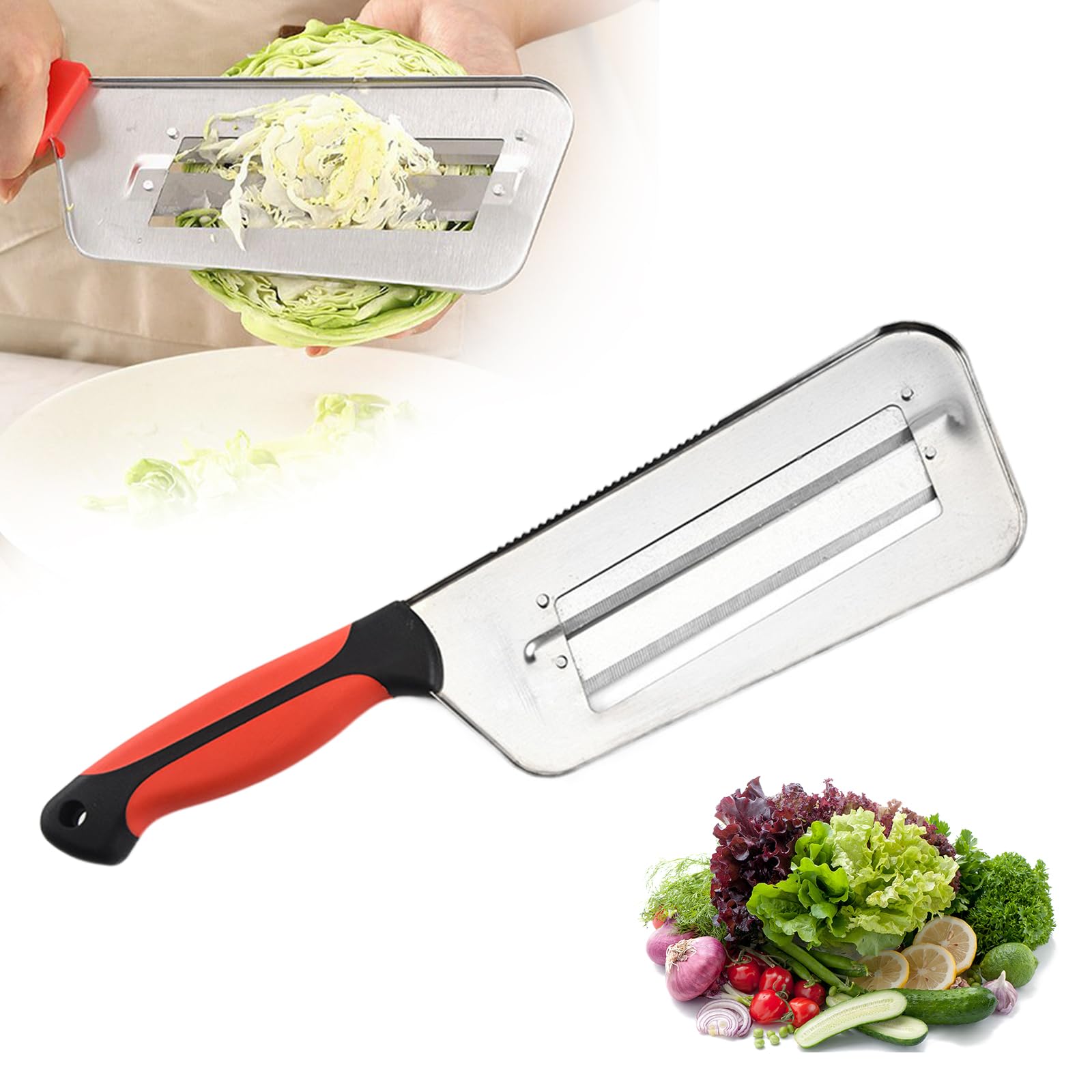 Multifunctional Vegetable Cutter, 2025 Upgraded Stainless Steel Double-layer Slicer, Cabbage Slicer Shredder, Stainless Steel Vegetable Cutter (1, Black Red)