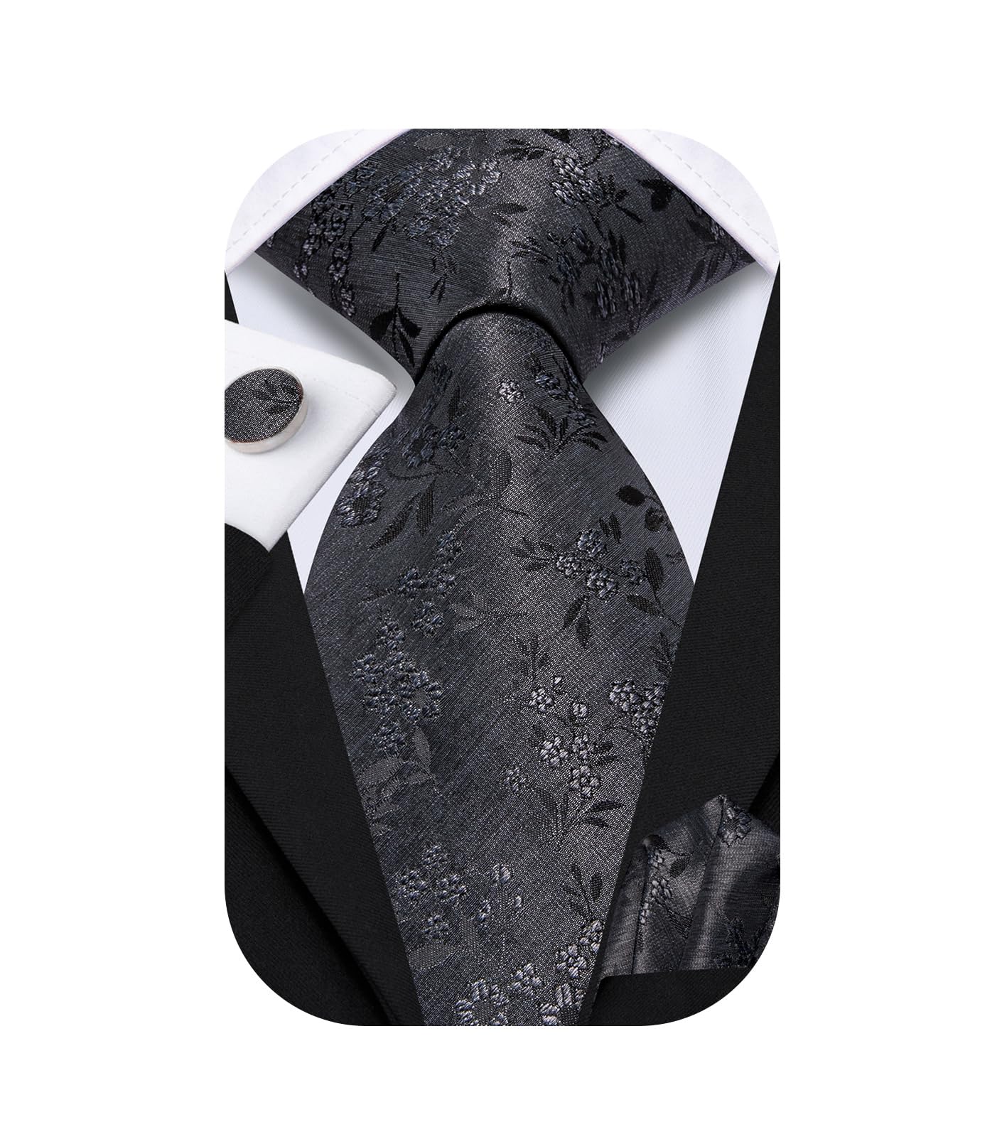 DubulleMens Tie Set Solid Paisley Silk Striped Necktie for Men with Cufflinks Tie and Pocket Square