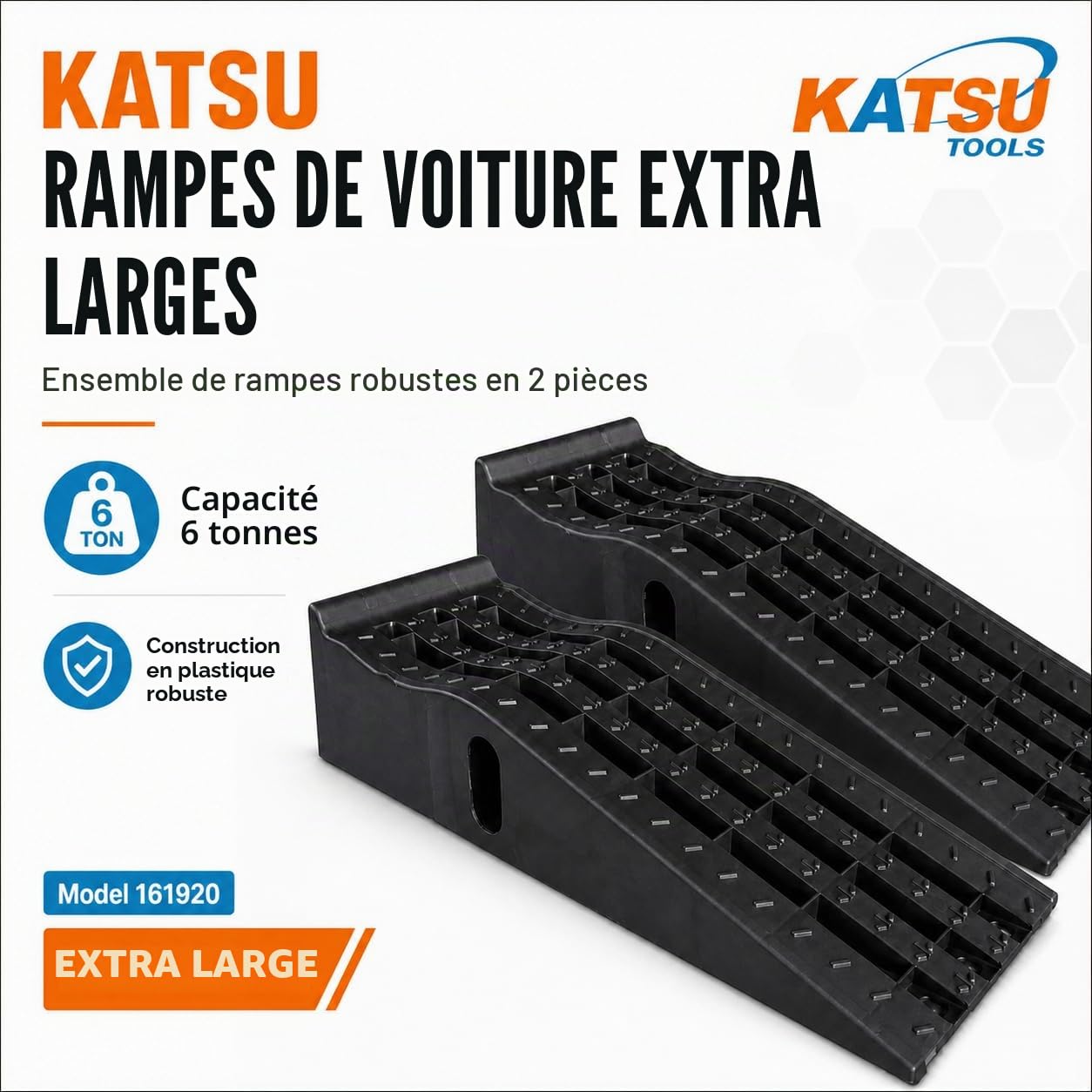 KATSU Rampes de Voiture en Plastique, Extra Larges, 2 Pièces Rampes de Garage Robustes pour Levage de Véhicules Automobiles Atelier Service et Réparation de Voiture 161920