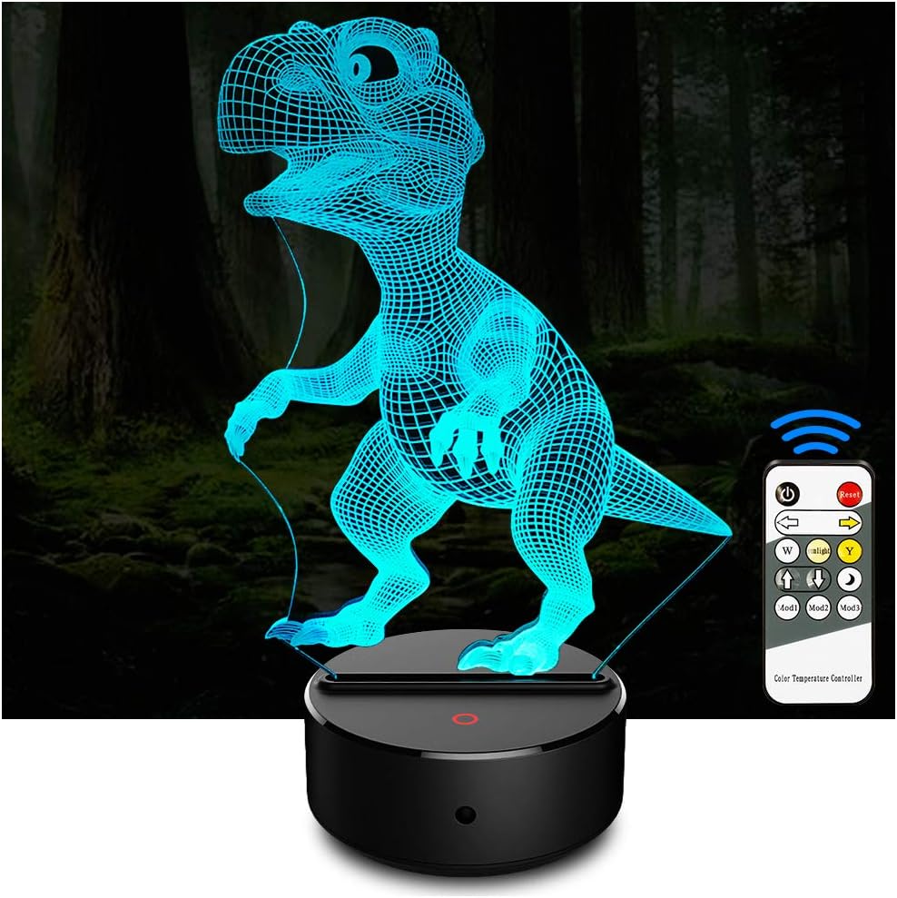 3D Illusion Lamp Dinosaur 3D Night Light 7 Colors Changing 3D Lamp Remote Control Table Desk Lamp for Boys Kids Adults Children Toy Birthday Gift (Dinosaur)