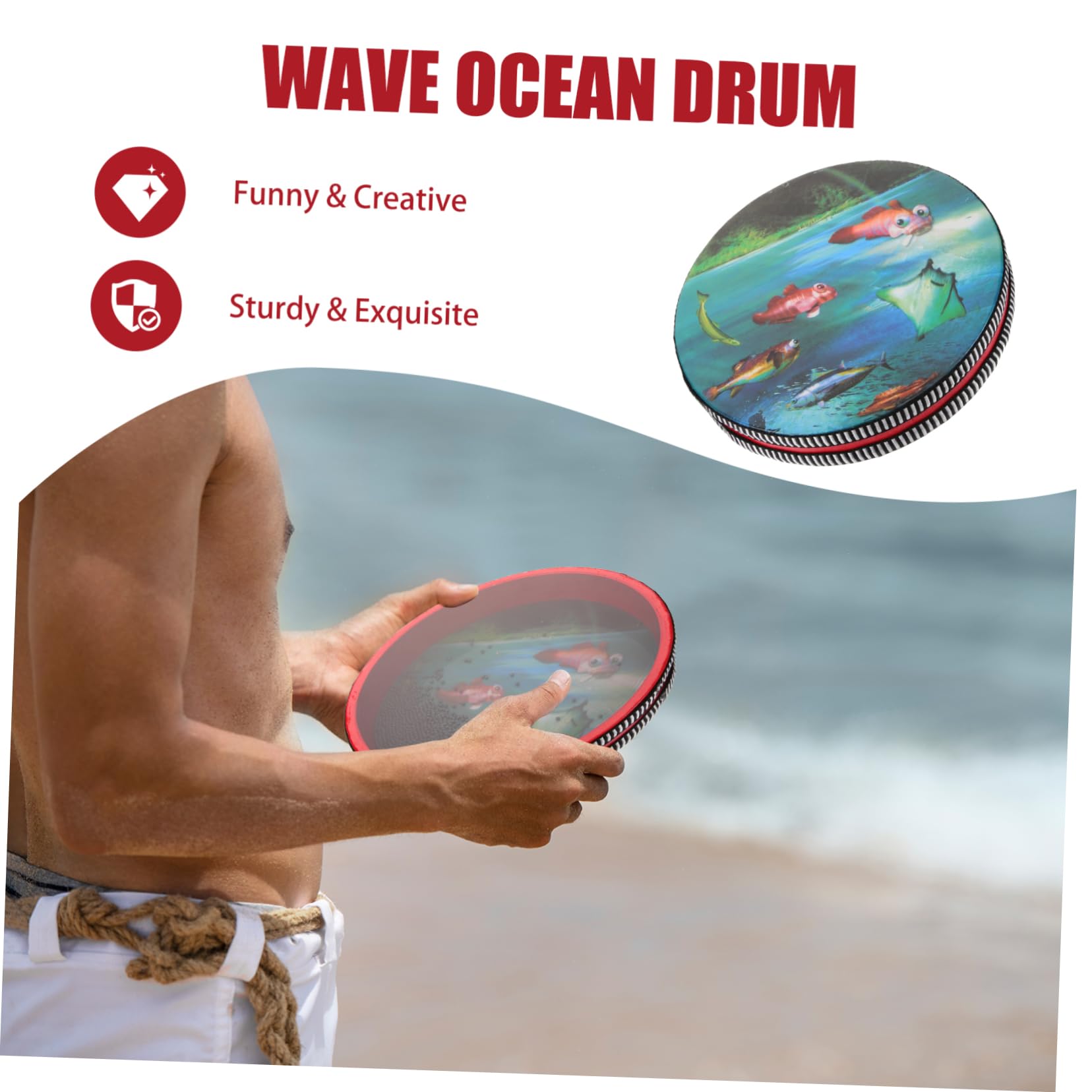 VICASKY Tambour Océanique Éducatif pour Garçon et Filles en Bois Rond Surface Lisse, Facile à Utiliser, Rassemblements Familiaux Pique-niques