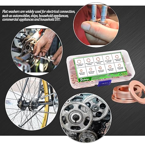 Miniatura 5 de Ruibapa 188 piezas de arandelas planas métricas de cobre, kit surtido de arandelas de sellado de 9 tamaños (M5 M6 M8 M10 M12 M14)