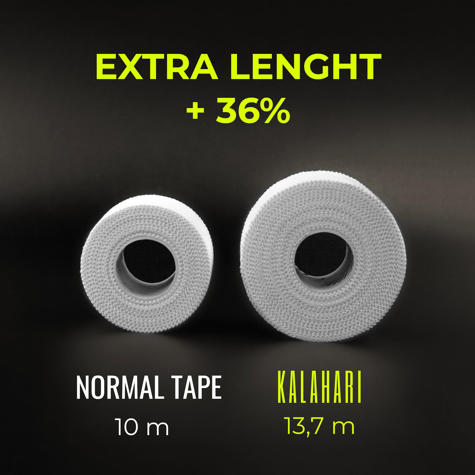 KALAHARI 6 x rolek Sport Tape Biała 3,8 cm x 13,7 m – Przylepna Taśma Sportowa z ząbkowaną krawędzią – Bandaże funkcjonalne, taśmy na palce, bandaże crossfitu, wspinaczki - Nieelastyczna 100% Bawełna