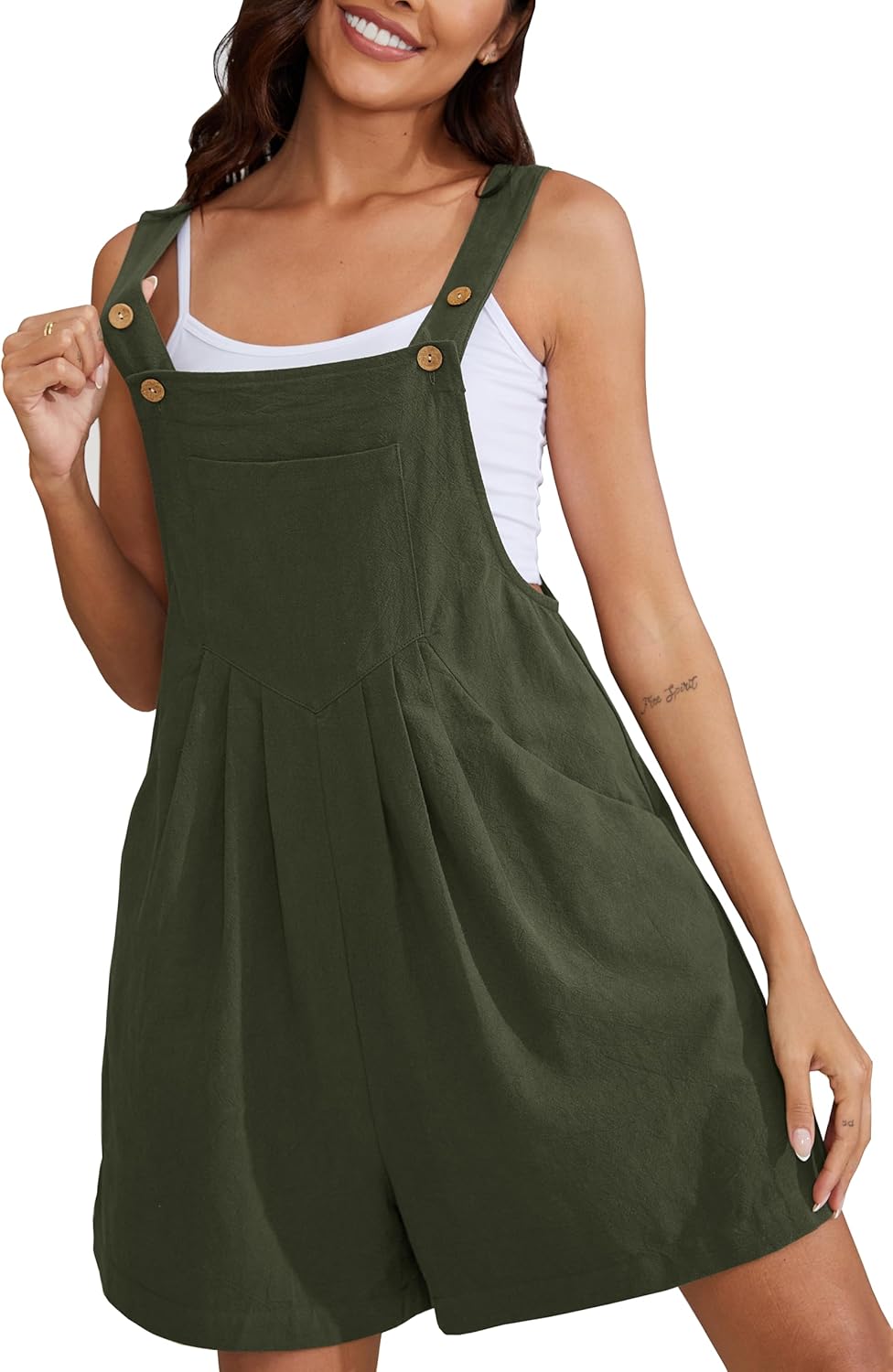 Muchpow Women's Summer Casual Rompers Wide Leg Short Overalls Button Adjustable Strap Jumpsuit with Pockets 2026