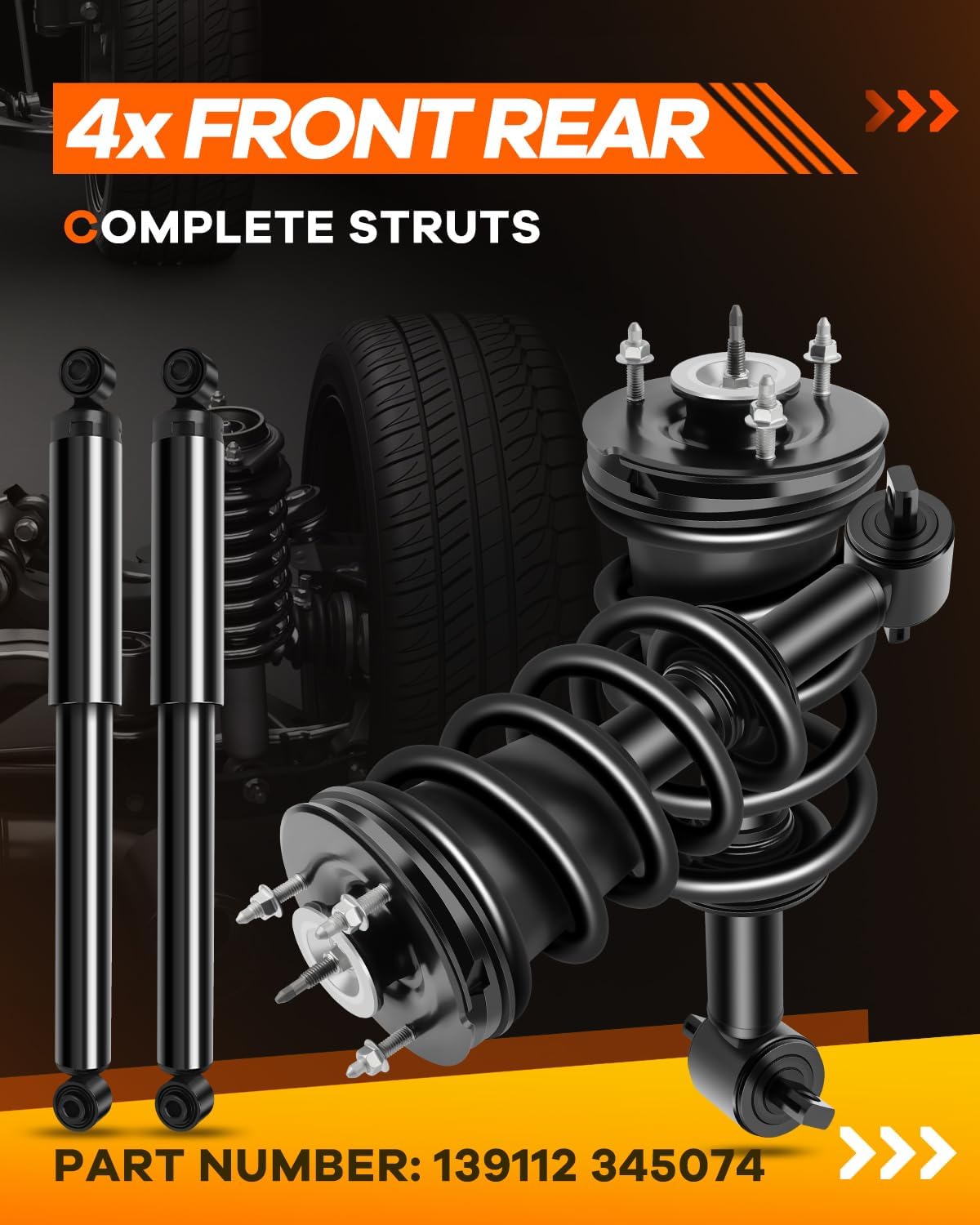 139112 345074 Front Struts and Rear Shocks Absorbers for Chevy(RWD), OCPTY Complete Strut Spring Assembly Fits 2014-2017 for Chevrolet Silverado 1500 | 2014-2017 for GMC Sierra 1500 Amortiguadores