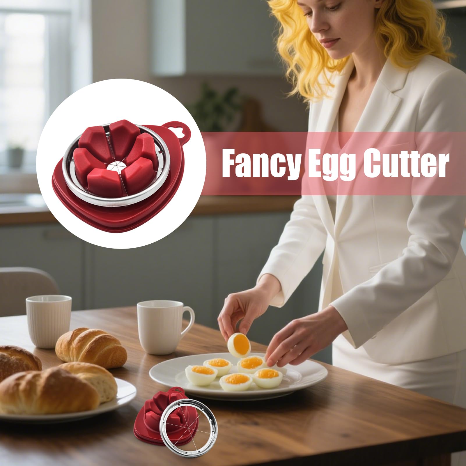 Boiled Egg Cutter, Non-slip Base Stainless Steel Chopper For Food Decoration, Stainless Egg Slicers, Cooking Kitchen Home Meal Prep Salad Prep Baking