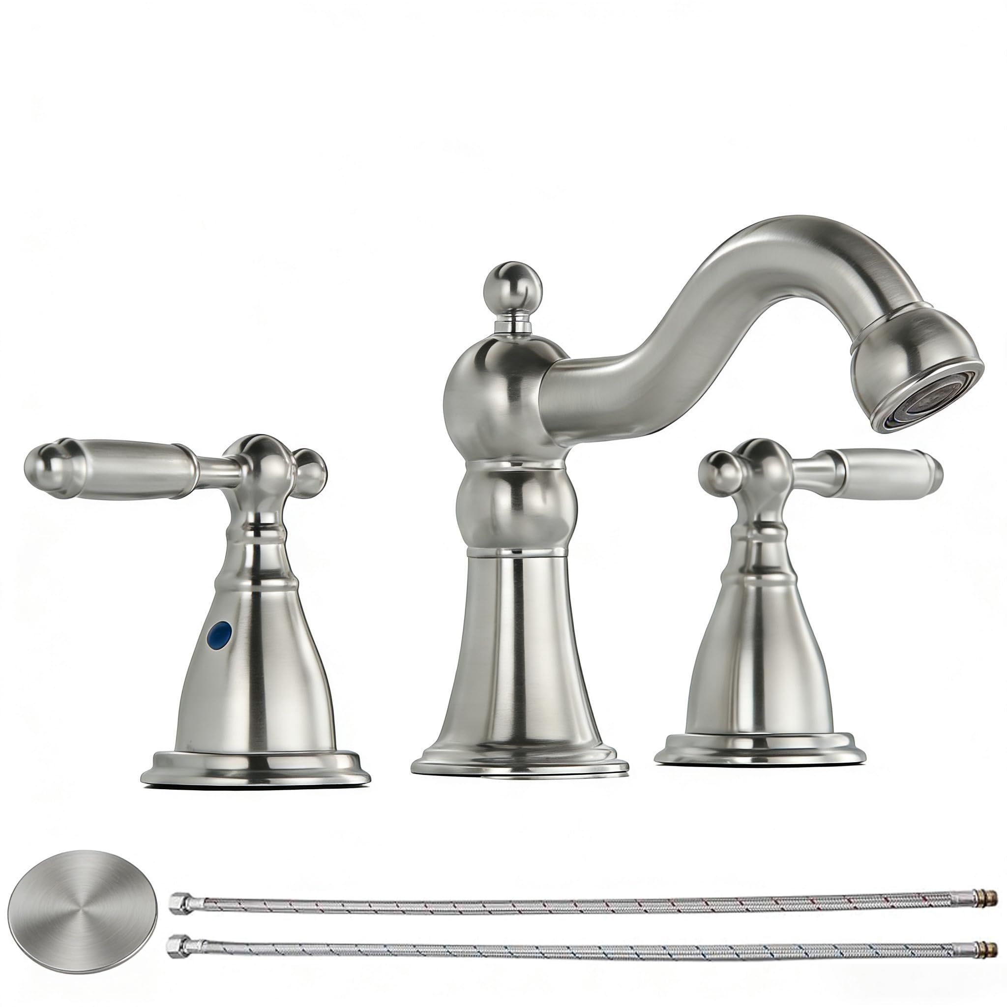 RKF Bathroom Faucets for Sink 3 Brushed Nickel 8 inch Widespread Bathroom Sink Faucet with Drain Double Lever Handle Faucet Bathroom Vanity Faucet Basin Mixer Tap WF013-BN