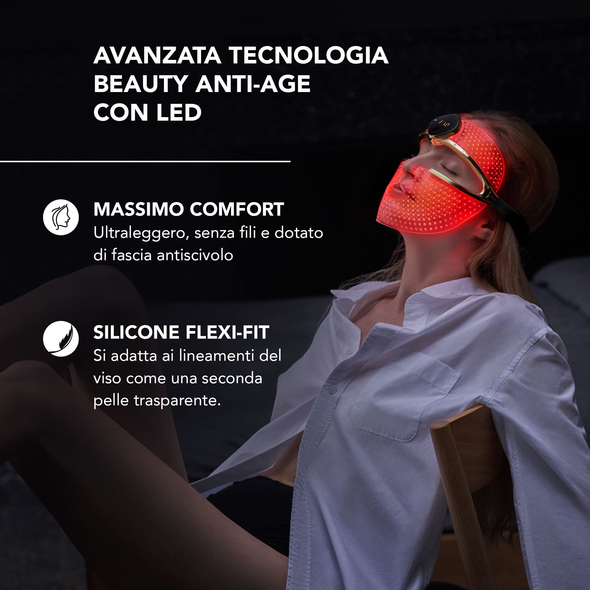 FAQ 202, maschera viso smart con fototerapia NIR+7 LED | Maschera viso antirughe per acne e macchie scure | Cura della pelle anti-età | Dispositivo indossabile senza fili | 600 punti luminosi