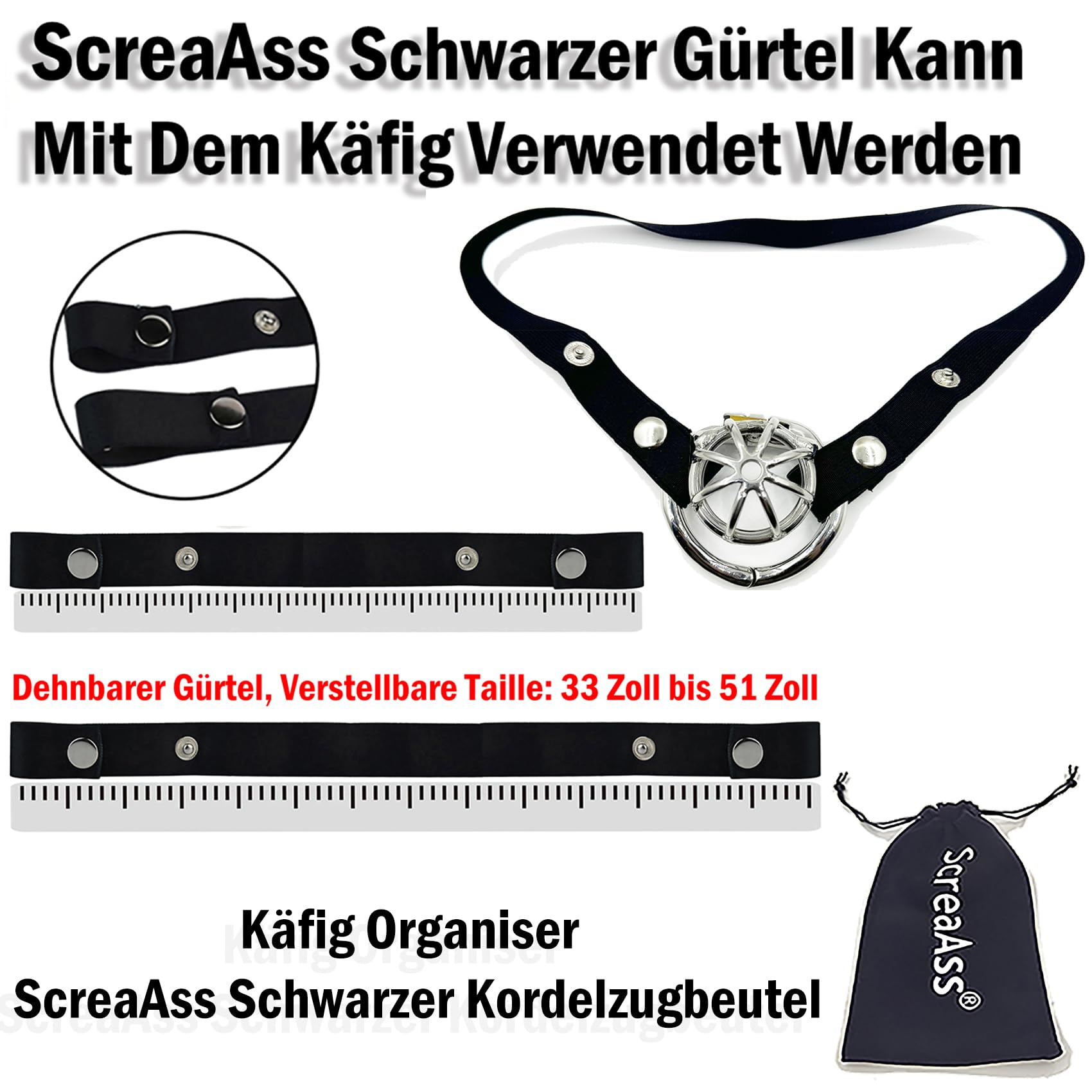 Geschlossener Metall Peniskäfig CBT-Spikes Edelstahl Chastity Cage Mit 3.0 Verstellbarer Penisring Und Gürtel Kleiner Keuschheitskäfig Cock Cage Bondage Sex Spielzeug Für Männer,Silber,51mm