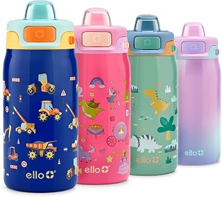 Ello Kids Pop & Fill 12oz Water Bottle with Quick Fill Lid, Double-Wall Vacuum Insulated Stainless Steel, Leak Proof, BPA Free, Sip & Chug, For School, Lunchboxes, Construction Site