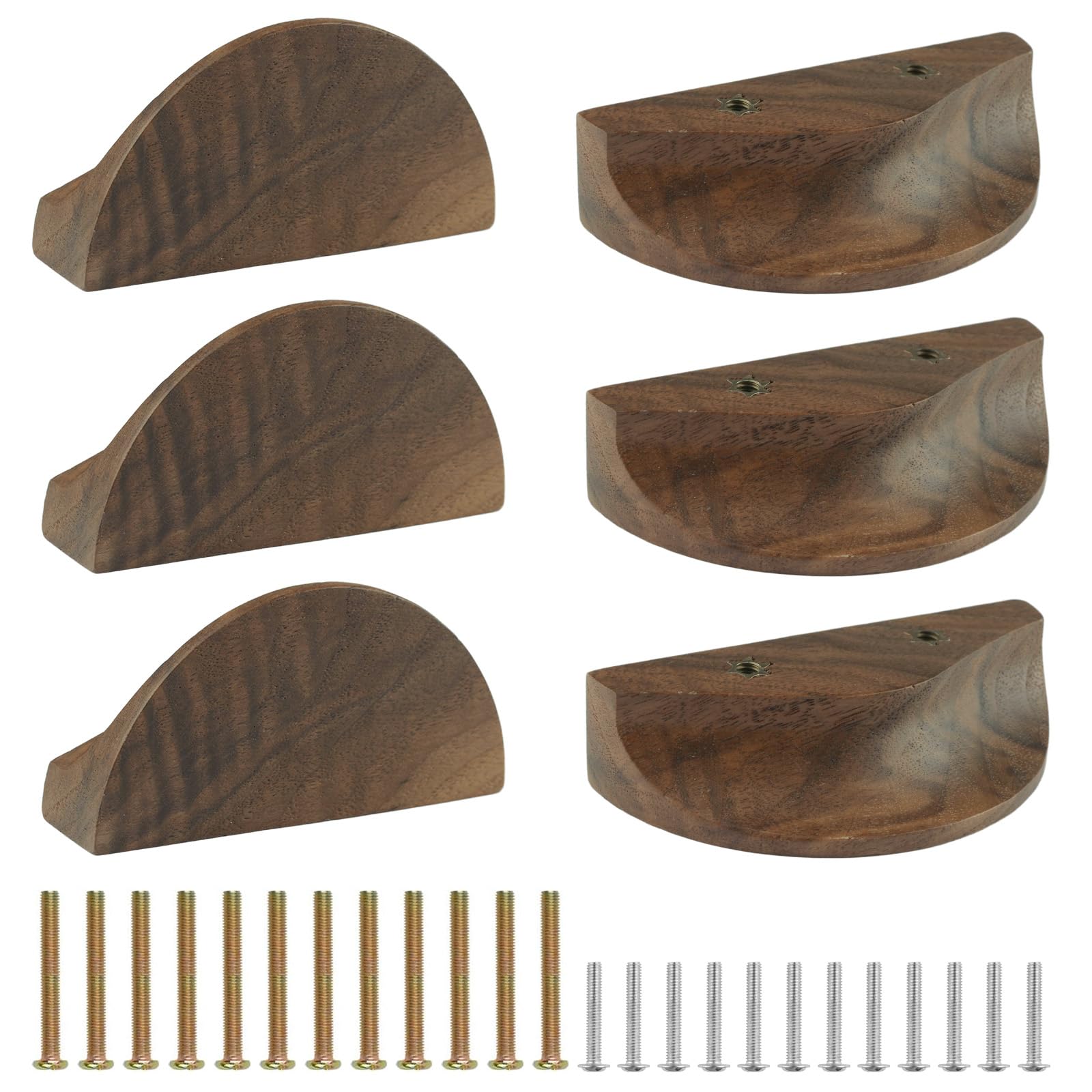 MOROBOR Half Moon Drawer Handles, 6PCS Semicircle Wood Cabinet Handles Double Hole Handle Natural Wooden Cabinet Hardware for Furniture Drawers Dresser Wardrobe Cupboard — image 1