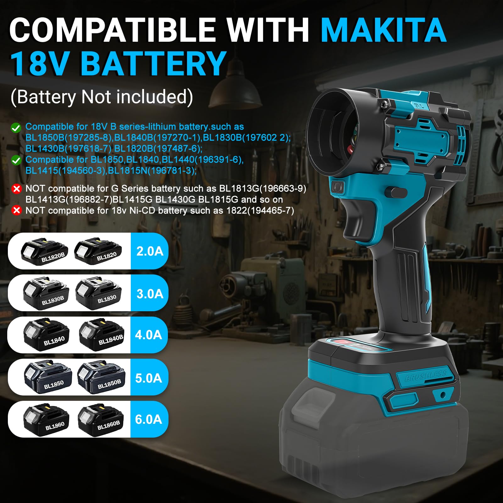 Soplador inalámbrico y aspiradora de mano 2 en 1 compatible con batería Makita de 18 V (sin batería), aspiradora de aire comprimido sin escobillas de 150 W, aspiradora portátil con 5 boquillas para