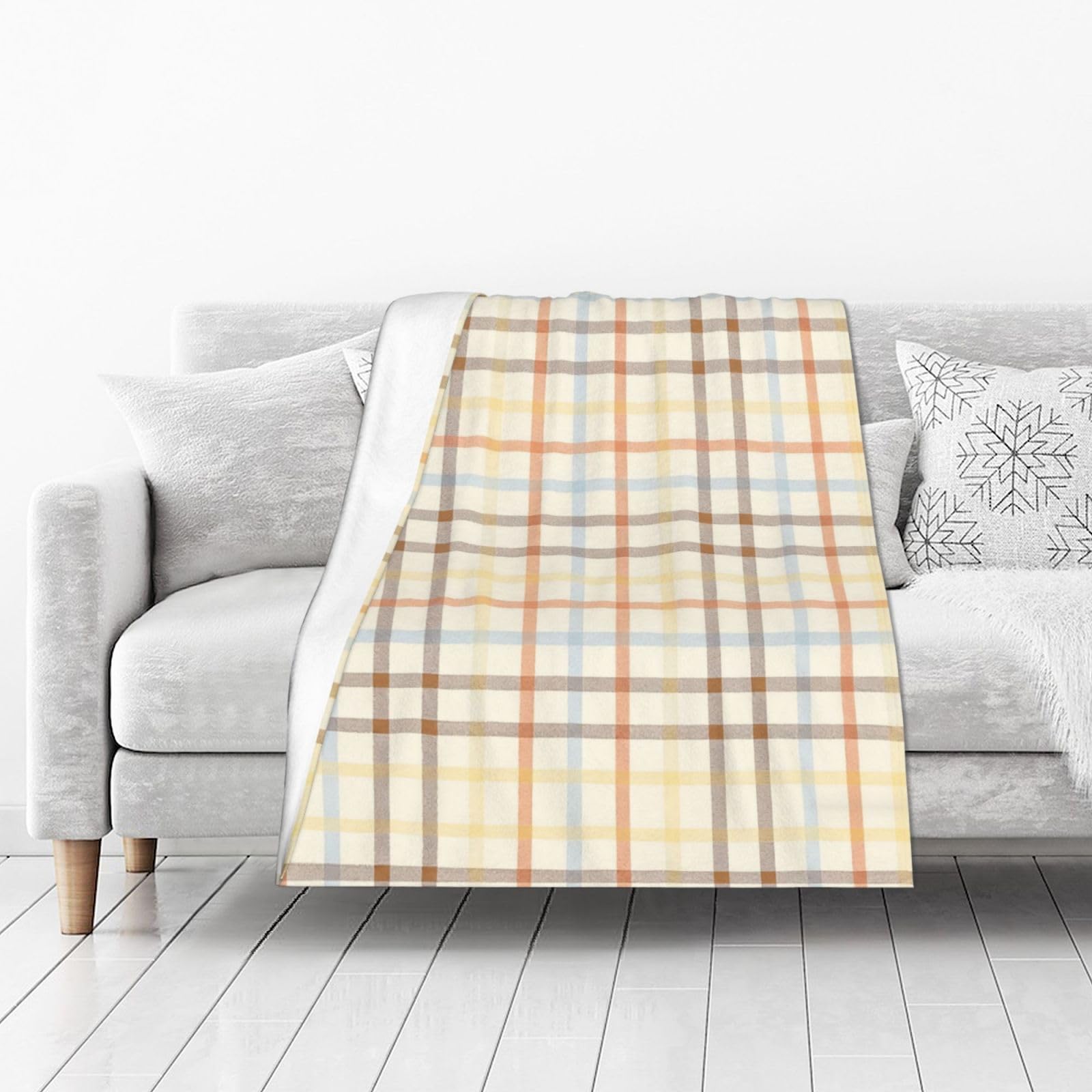 DUYIOKH Muted Color Grid Print Thick Throw Blanket, Blanket for Couch Bed Warm Travel Blanket for Camping Movie Night