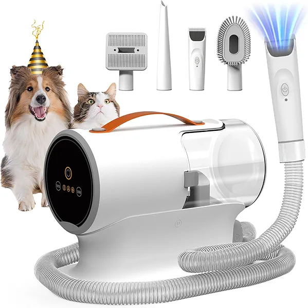FIXR Dog Vacuum for Shedding Grooming, 12000pa Suction Dog Hair Vacuum, Dog Grooming Kit with 2l Dust Cup, Low Noise, 3 Levels, 5 Grooming Tools