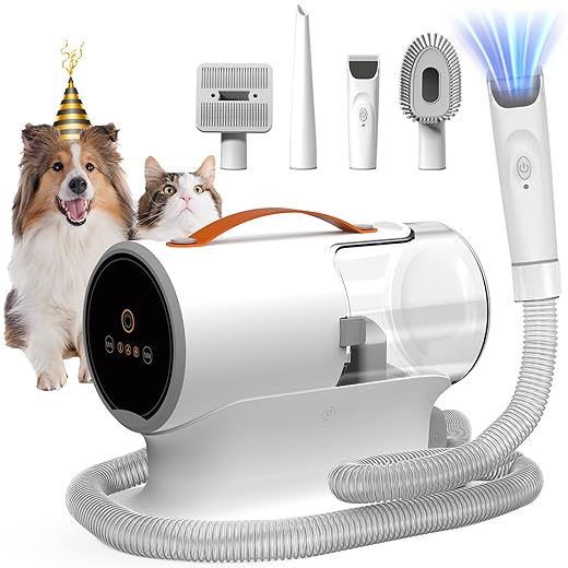 FIXR Pet Grooming Vacuum & Dog Hair Vacuum, 12000Pa Powerful Pet Grooming Kit with 2L Large Dust Cup, Low Noise Dog Vacuum for Shedding Grooming Hair, 3 Suction Levels, 5 Grooming Tools