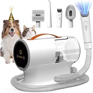 Dog Vacuum for Shedding Grooming, 12000pa Suction Dog Hair Vacuum, Dog Grooming Kit with 2l Dust Cup, Low Noise, 3 Levels, 5 Grooming Tools