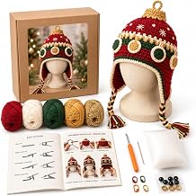 SKRYUIE Fantasy Hood Hat DIY Crochet Kit, Christmas Hood for Beginners B42