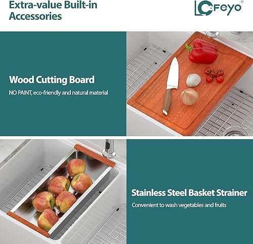 Miniatura 10 de LOF-LWFS1818 - Fregadero de cocina redondo de cerámica de 18 x 18 pulgadas, redondo de cerámica de arcilla refractaria, fregadero de barra profunda