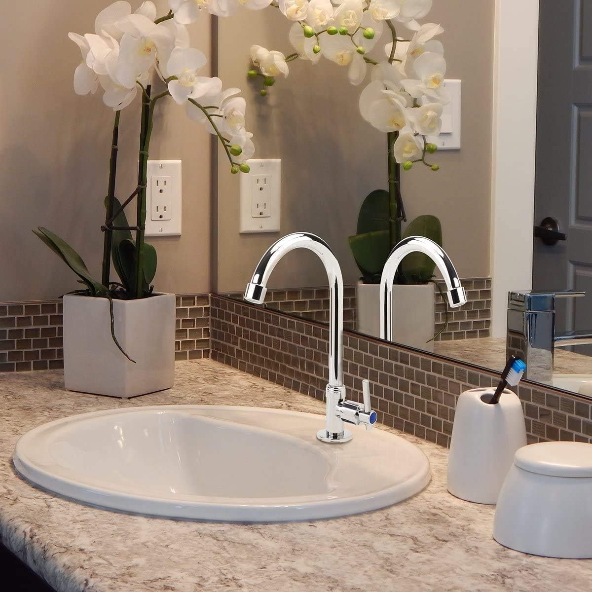 Cold Water Sink Faucet High Arc Single Handle One Hole Faucet for Kitchen Garden Bar Outdoor Boat Camper(Free Cold Water Supply Lines) - - 