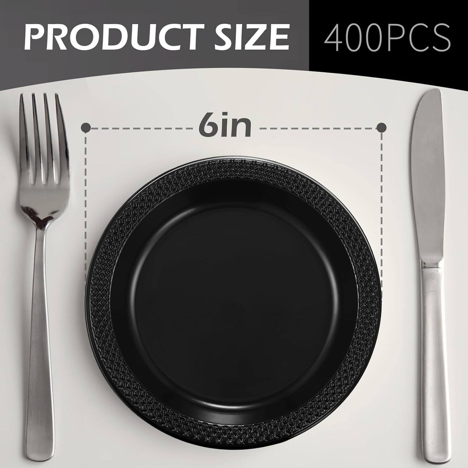 Mimorou 400 Pcs Black Plastic Dessert Plates 6 Inch Disposable Round Dinner Cake Plates Bulk for Wedding Birthday Picnic Salad Appetizer Party Supplies