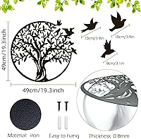 Vista 2 de 40cm Metal Tree of Life Wall Art - 3 Flying Birds Wall Sculpture - Indoor and Outdoor Home Bedroom Decorations, Modern Round Wall Decor,Black