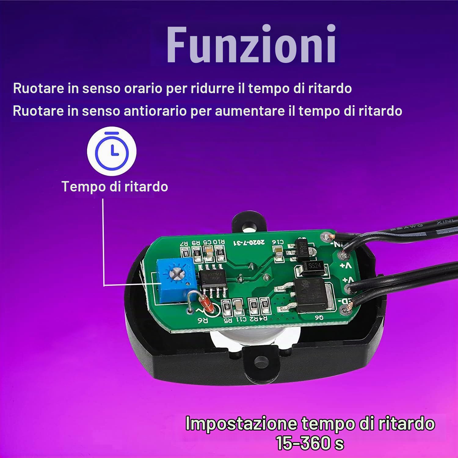 Greluma 1 interruttore mini PIR DC 5-24 V 2 A, sensore di movimento per illuminazione LED fai da te, rilevatore di movimento a infrarossi, interruttore automatico, striscia LED con connettore USB
