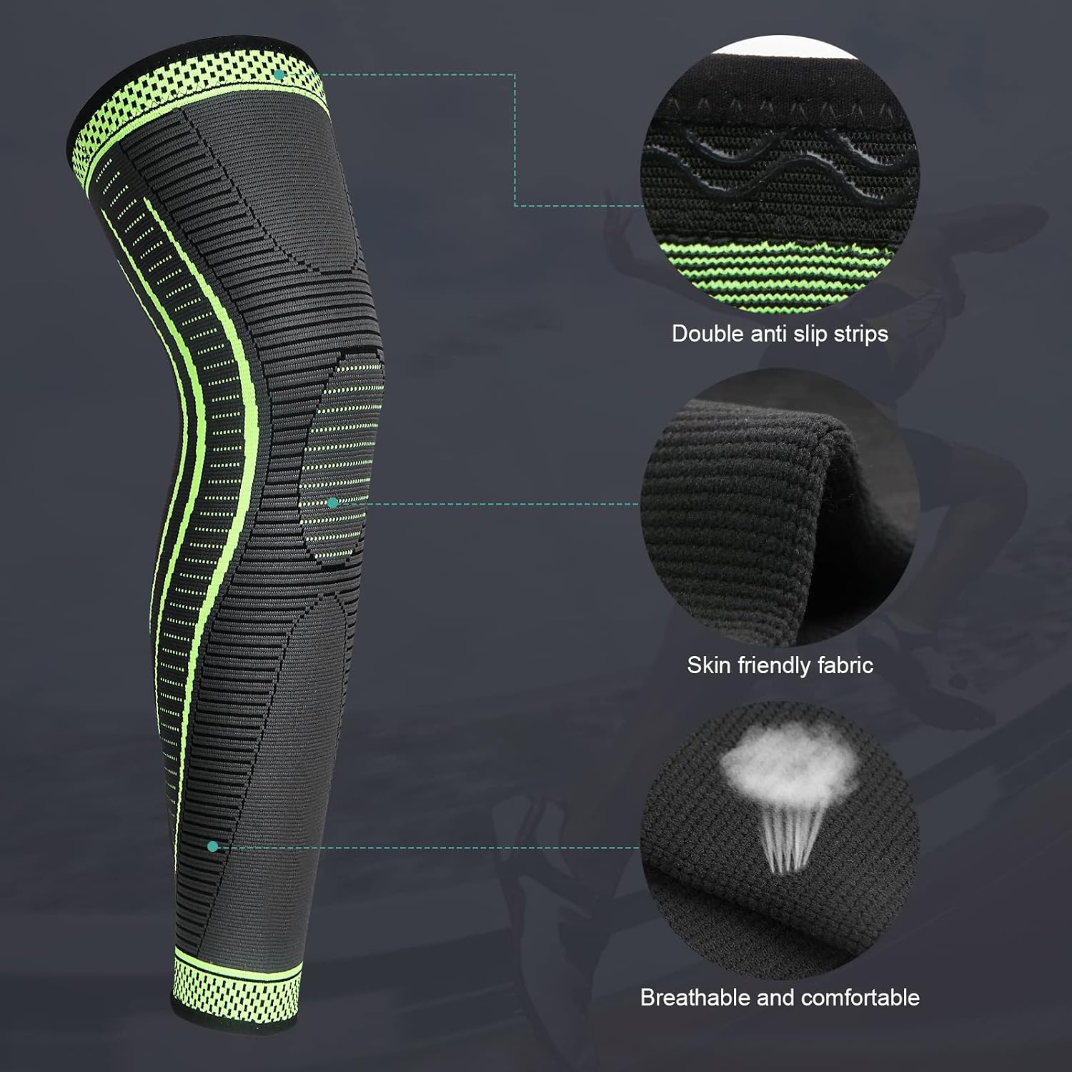 2 Pack Full Leg Compression Sleeves for Men And Women Long Knee Brace Support for Basketball, Running, Workout, Cycling, Sport
