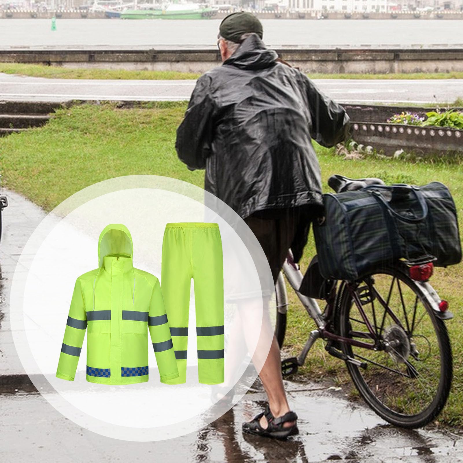 Wasserdichter Regenanzug – verschleißfeste, wasserdichte Regenjacke mit reflektierenden Streifen, bequeme Schutzhose für Damen, Herren, Arbeit