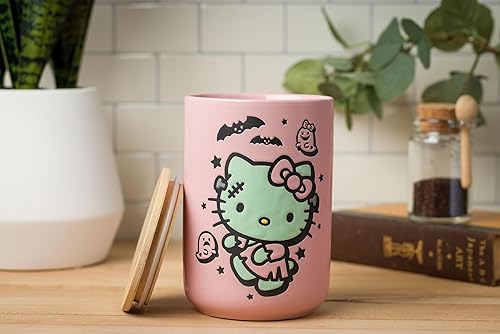 Miniatura 14 de Silver Buffalo Tarro de cerámica para aperitivos o galletas de color rosa de Hello Kitty, de Sanrio, tamaño mediano Hello Kitty Waving (cerámica)