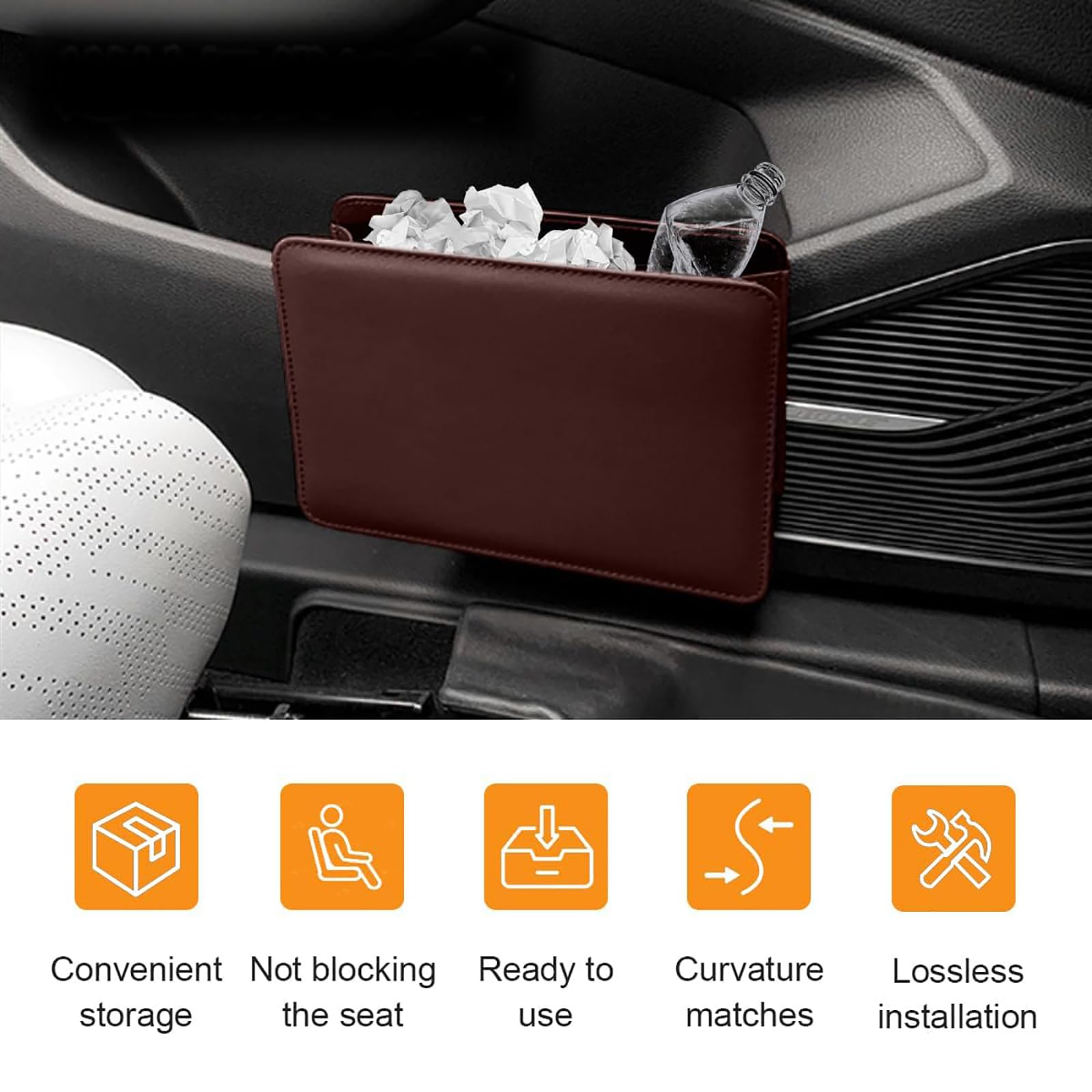 MarxaN 2 pcs Poubelle de Voiture pour Peugeot Rifter, Pliable Mini Poubelle en Cuir PU Boîte de Rangement Portable Suspendre Poubelle Intérieur Accessoires, D/Wine Red