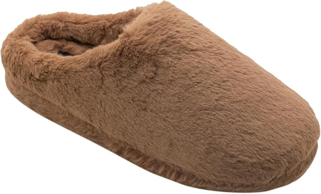Cuddl Duds Women Indoor Memory Foam Cozy Faux Fur Lining Clog Slipper House Shoes With Skid Resistant Bottom