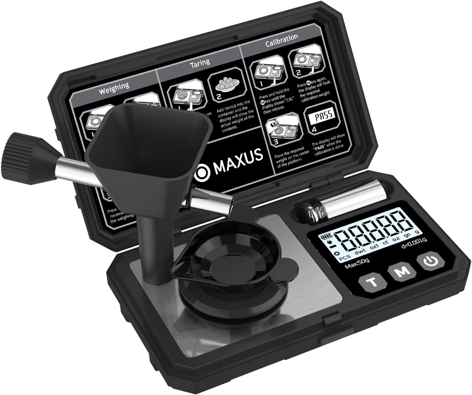 MAXUS Digital Milligram Scale 50g/0.001g with Calibration Weight, Reloading Scale with Powder Trickler Accessories