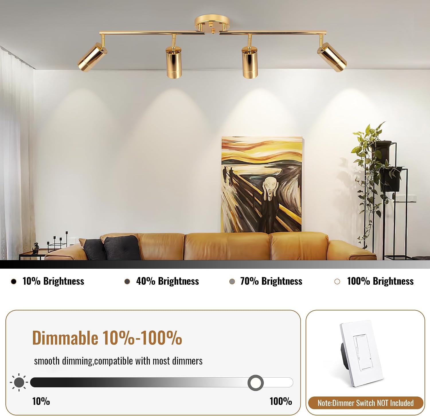 LED Track Lighting Kit 48W Track Light,Flexibly Rotatable Head(Gold) image 3