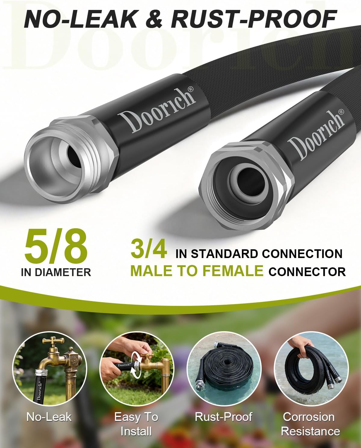 Garden Hose, Lightweight, Ultra Flexible, Durable, Kink-Free Water Hose - Made of TPU, Drinking Water Safe Material, Non-Shrinking, Easy to Store, All-Weather, Black (50 FT)