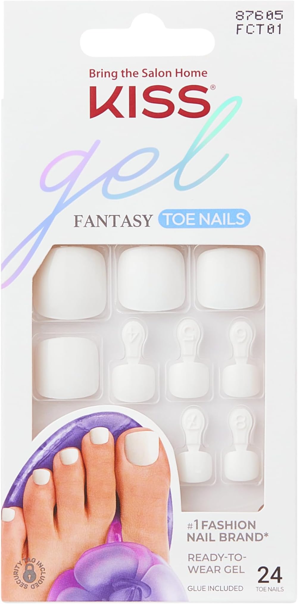 KISS Gel Fantasy Collection Ready-To-Wear Fake Toenails Pedicure Set, Style 'This is Classic', with Mini Nail File, Pink Gel Nail Glue & 24 White Smudge-Proof Glue-On Toenails