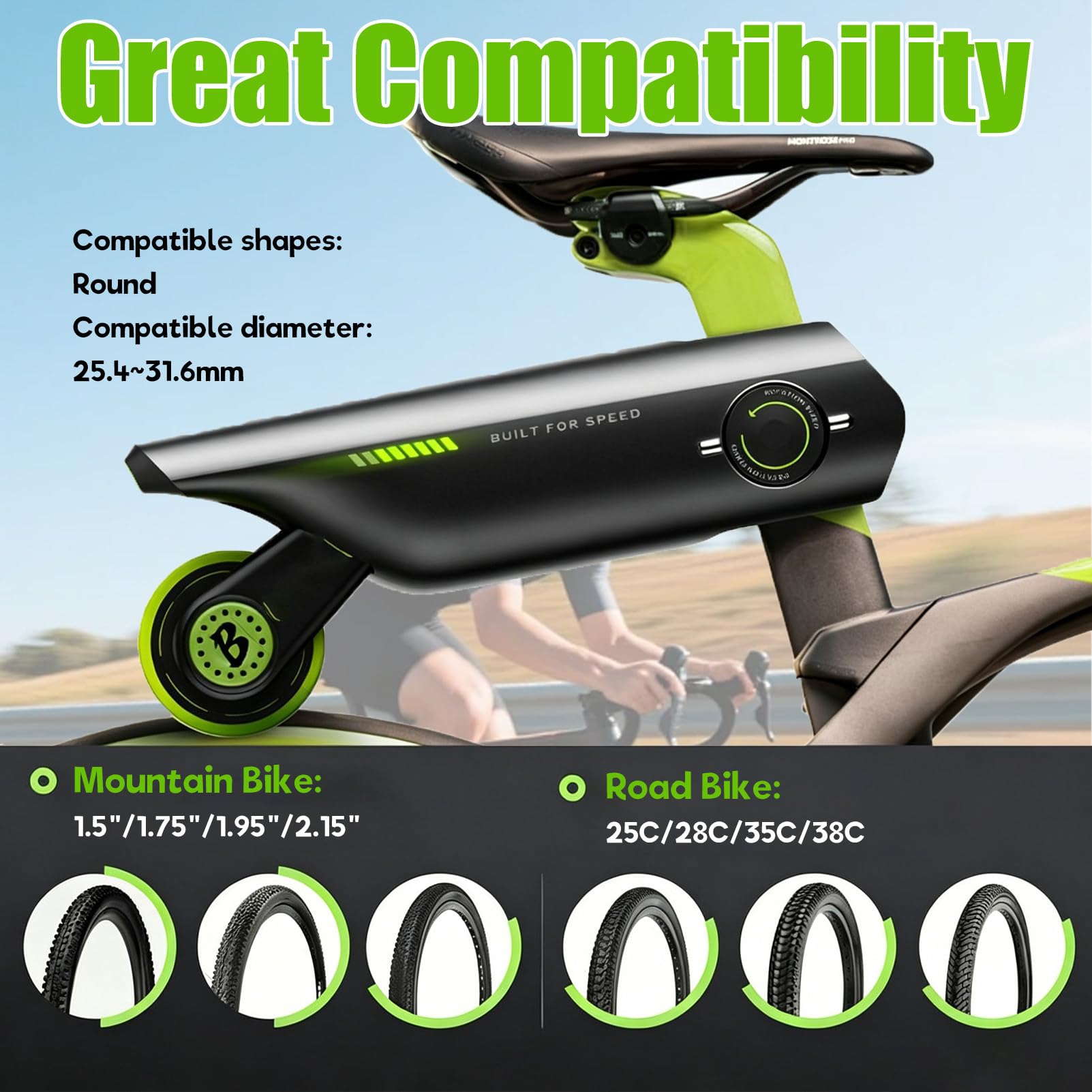 Kit di assistenza elettrica per biciclette, Booster per bicicletta, Kit di conversione elettrica invisibile, per mountain bike e bici da strada, spostamenti urbani, gite e uscite al parco. Green