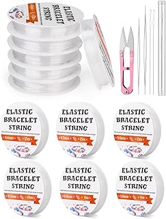 JUPEAN 6-Size Elastic Stretchy Bracelet String Kit: Easy-Knot Cord with Needles and Storage Container