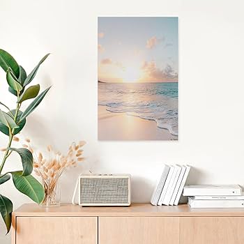 Amazon.co.jp: 絵画 ビーチに沈む美しいオレンジ色の夕日