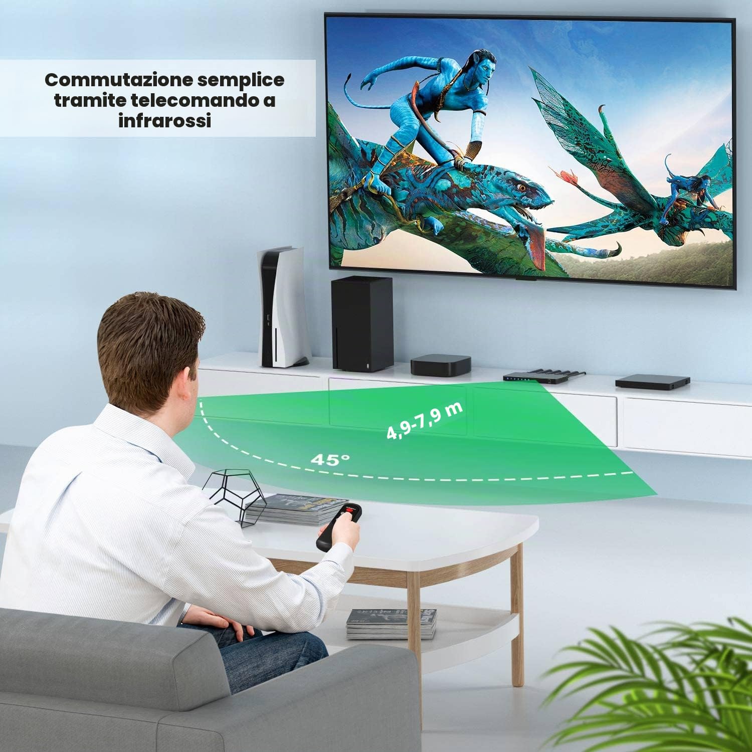 Switch HDMI 2.1 8K 60Hz 4:4:4, AVIDGRAM HDMI Switcher 4 In 1 Out con telecomando IR, 4 porte 4K 120Hz Auto HDMI Selector Hub Supporto 8K 48 Gbps, Compatibile con Xbox Series X, PS4 Pro, PS5, TV UHD