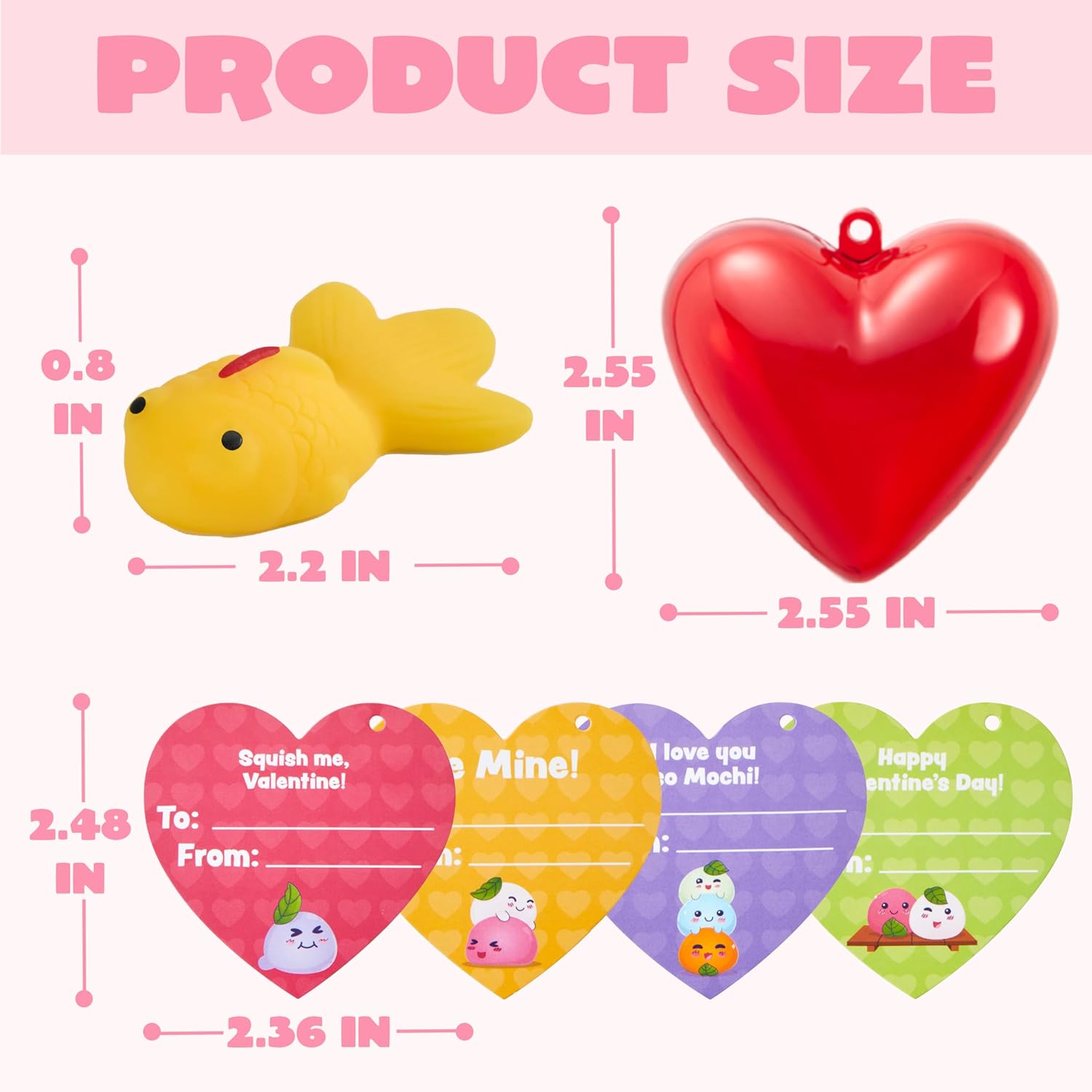 JOYIN 28 PCS Mochi Squishy Toys with Valentine Cards and Filled Hearts Party Favors for Kids Valentine Gifts Classroom Exchange, Kawaii Stress Relief Toy for Valentine’s Day Gift Exchange, Game Prizes