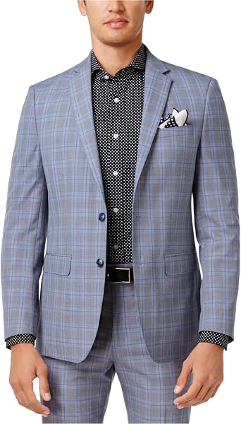 Sean John Mens Plaid Two Button Blazer Jacket
