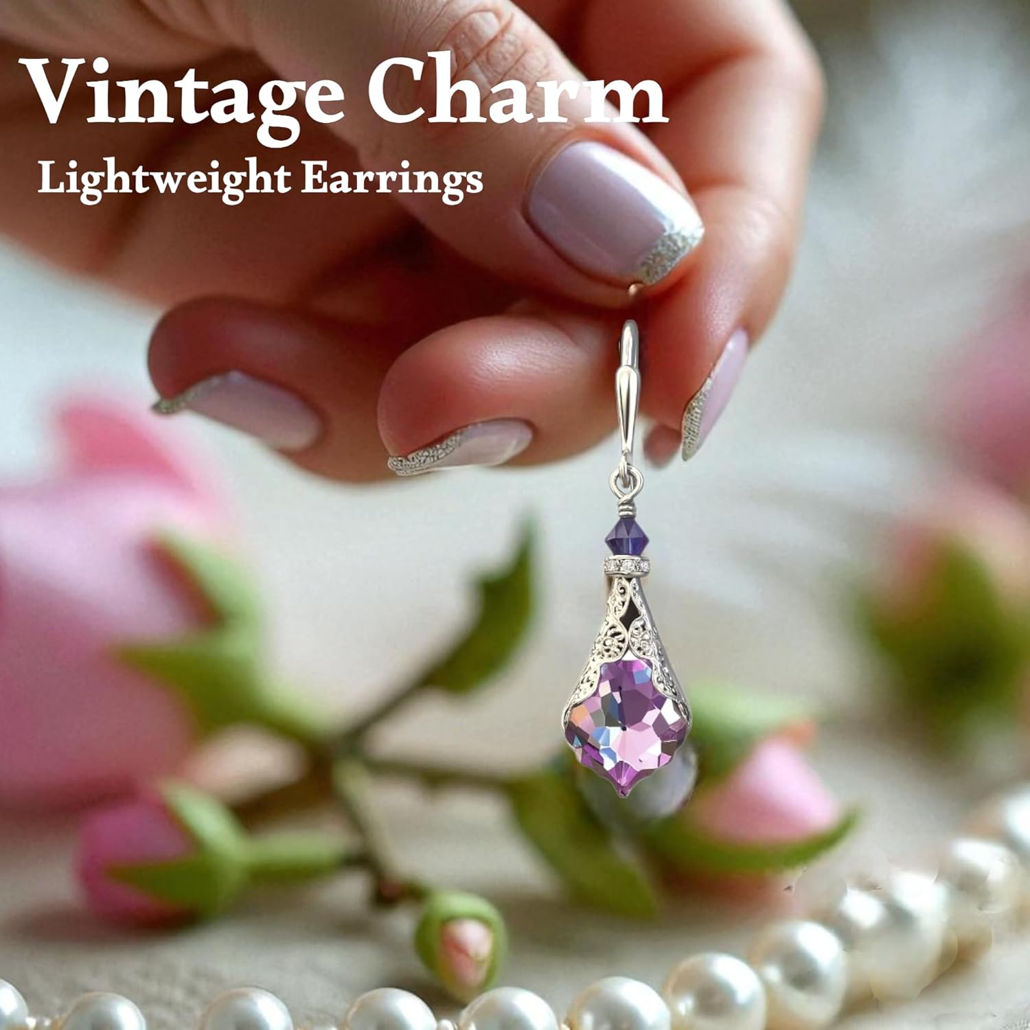 Antique Inspired Vintage Victorian Dangle Drop Earrings for Women - Colored Austrian Crystal Leverback Earrings - Jewelry Gift for Her - Image 4