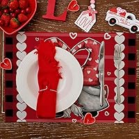 Vista 3 de GEEORY Manteles individuales del día de San Valentín de 12 x 18 pulgadas, corazones rojos, gnomos, rayas, granja, granja, cocina, comedor