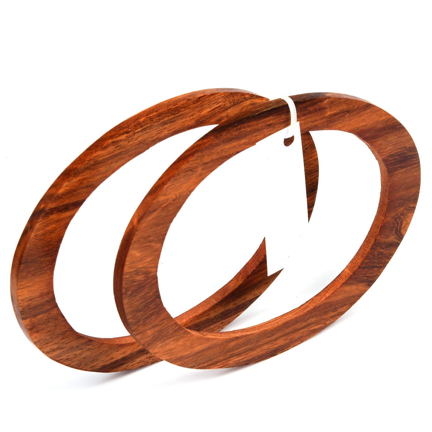 Bhavya EnterprisesWooden Handles, Wooden Rings, Set of 2, Polished Brown, Round for Macrame, Purse, Bag, DIY Art Projects and Craft Works