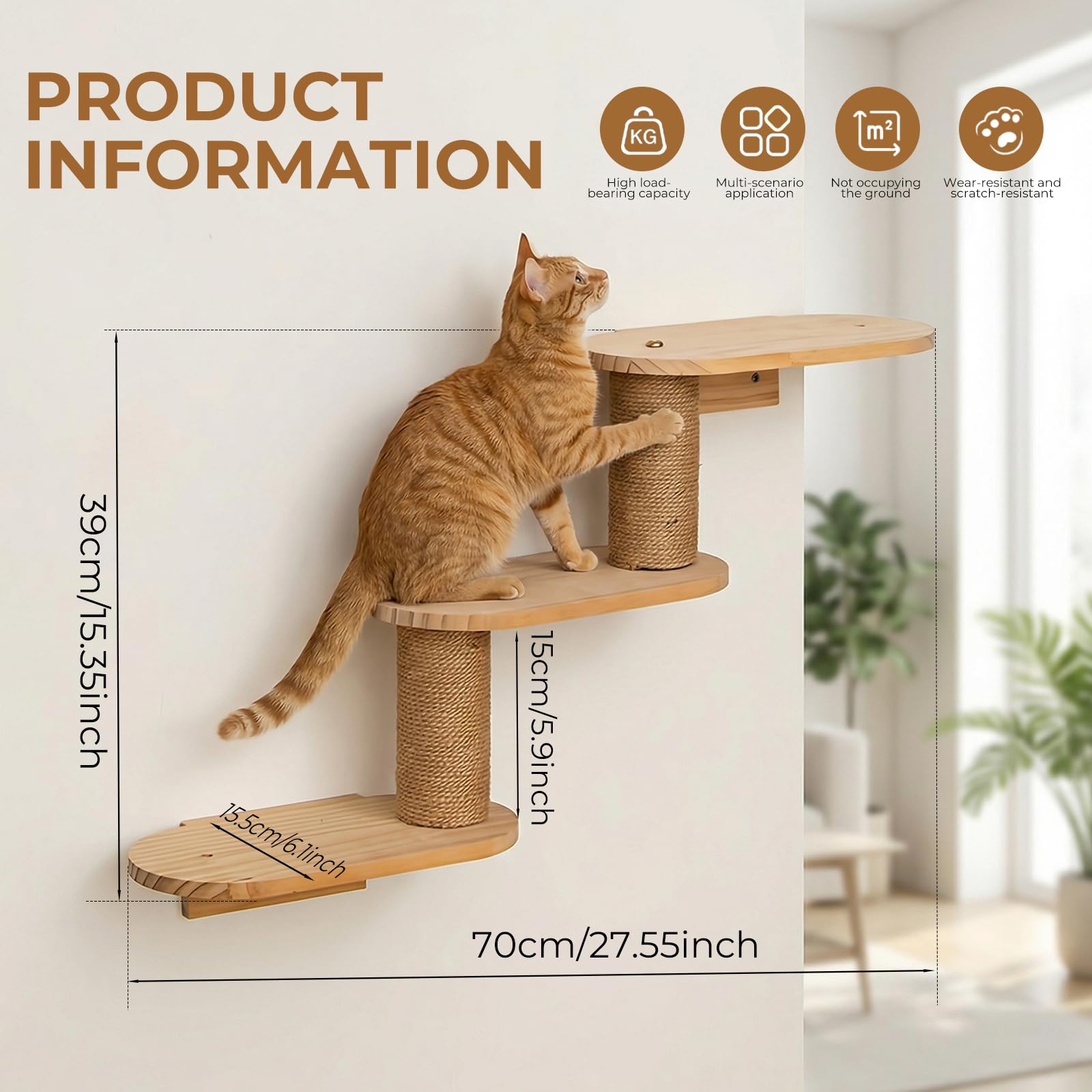 Étagère d'escalade Murale pour Chat, Escalier pour Chats Mural, Arbre à Chats Mural Griffoir, Éagère d'escalade pour Chat, Marche Murale et Griffoir pour Escalade/Gratter/Jouer