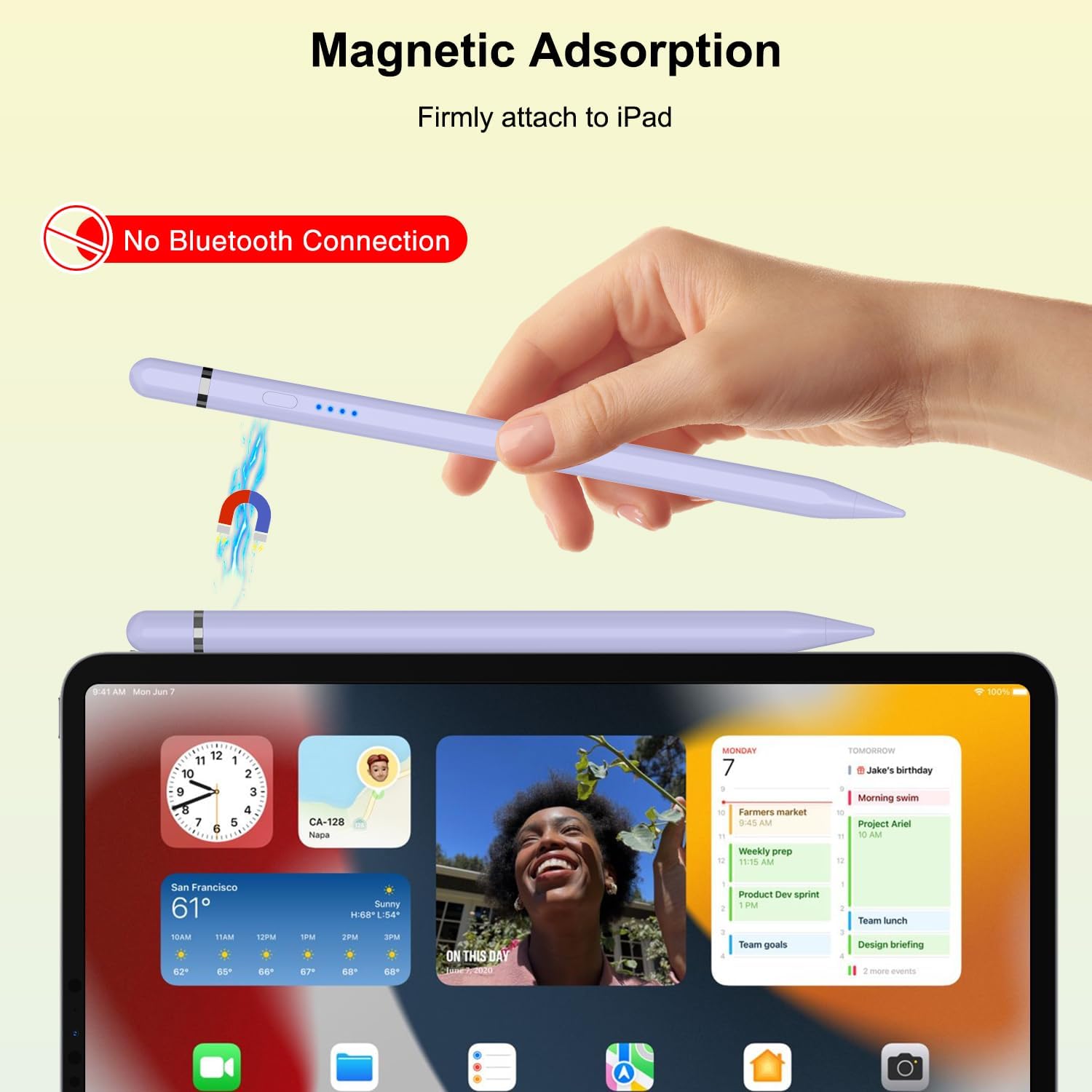 Pencil 1st Generation for iPad A16 (2026-2018), Pencil USB C Fast Charging and Magnetic with Tilt Sensitivity & Palm Rejection for iPad Air 3/4/5/M2/M3, Mini 5/6/7, i-Pad 6-11, Pro 11/12.9"/M4(Purple)