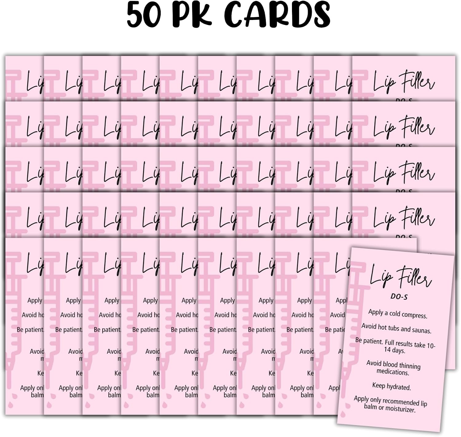 Lip Filler Aftercare Cards | 50 Pack 2x3.5” inch Cards | Lip Injection After care for Clients, Dermal Filler Injection, Medi Spa